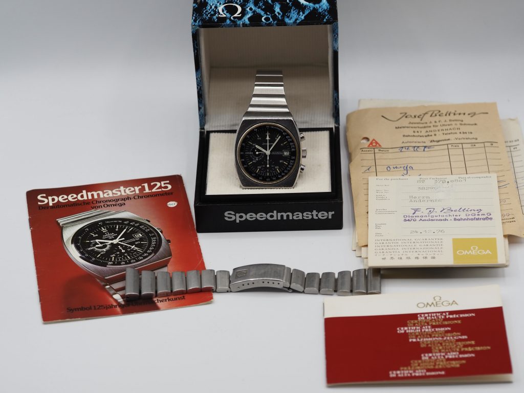 Omega Speedmaster 125 Chronometer Chronograph, Ref. 378.0801/ 178.0002, Kaliber 1040, Crater Box, Full Set aus 1976
